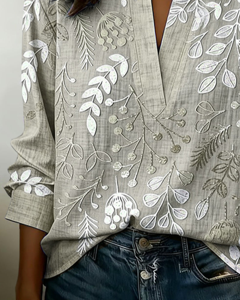 Womens Floral V Neck Blouse