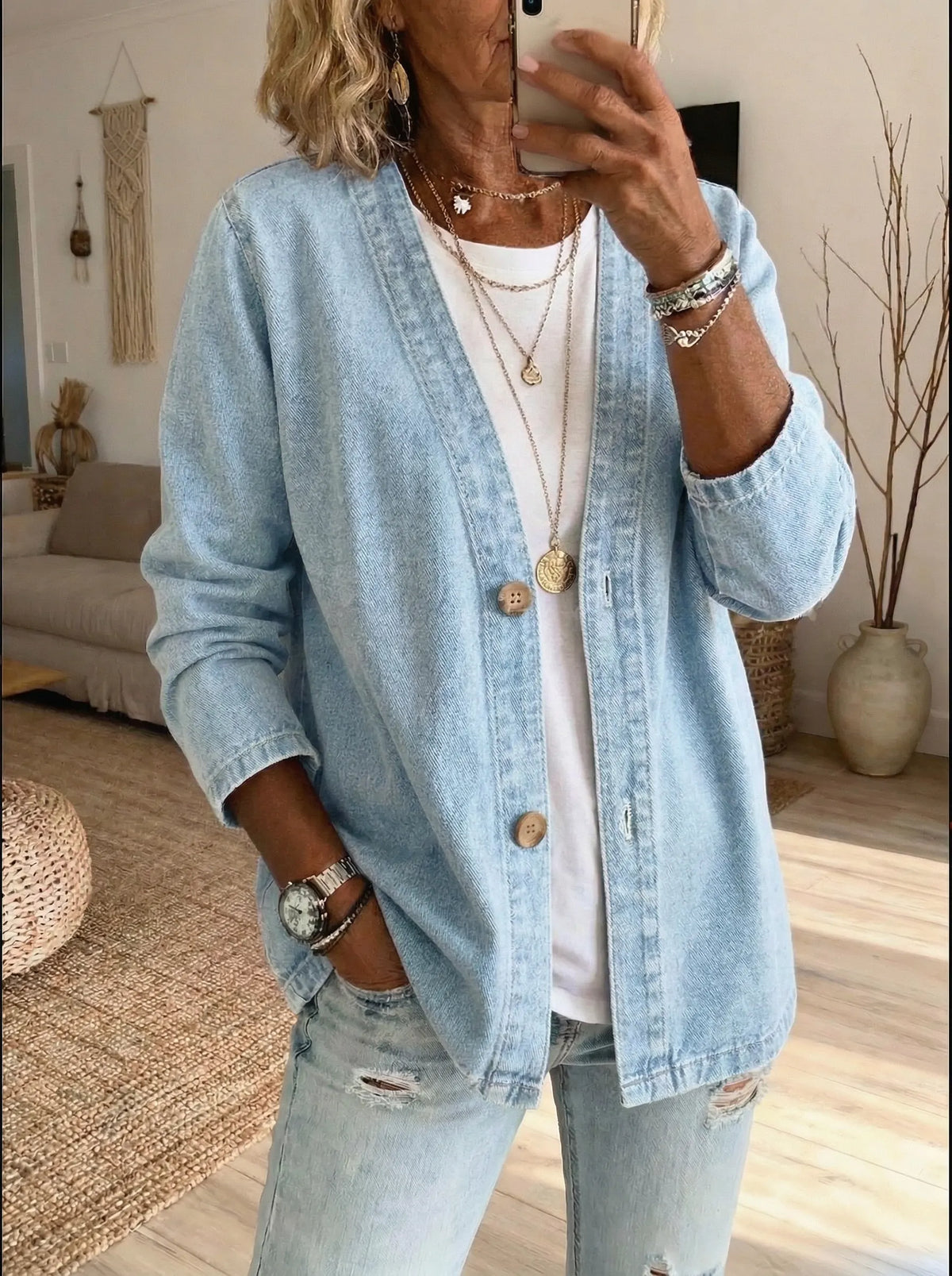 Womens Button Front Denim Jacket