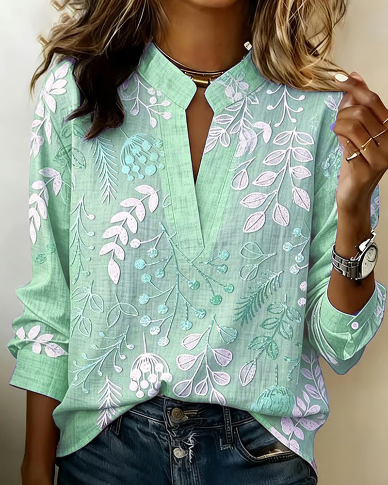 Womens Floral V Neck Blouse