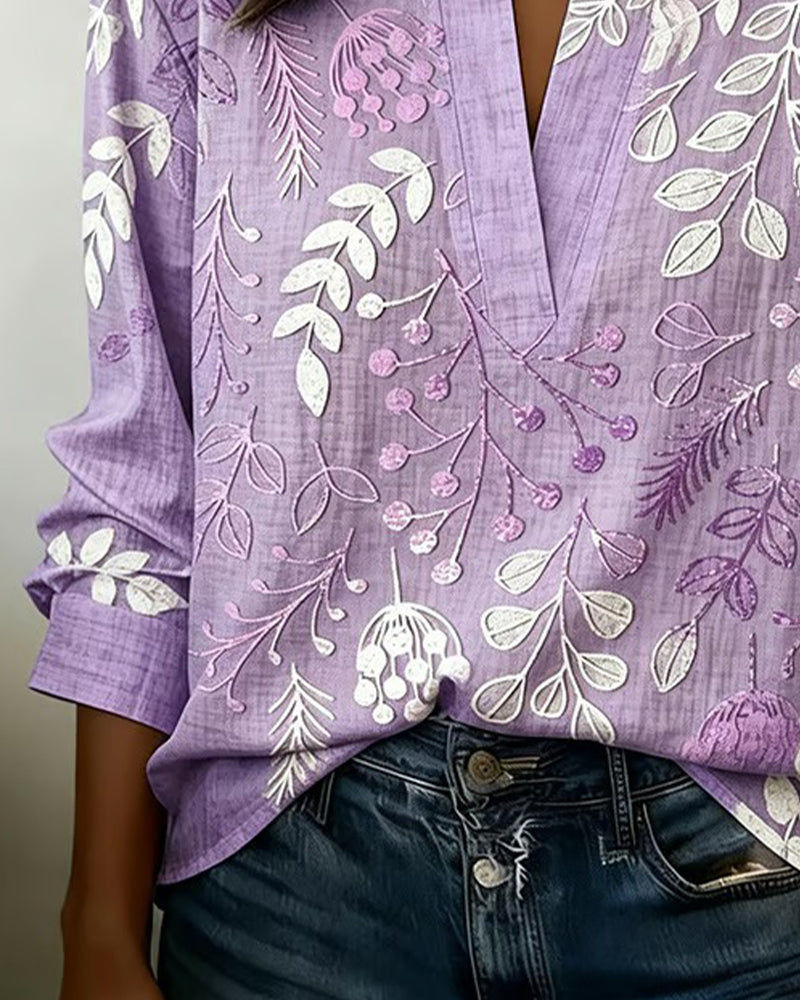 Womens Floral V Neck Blouse