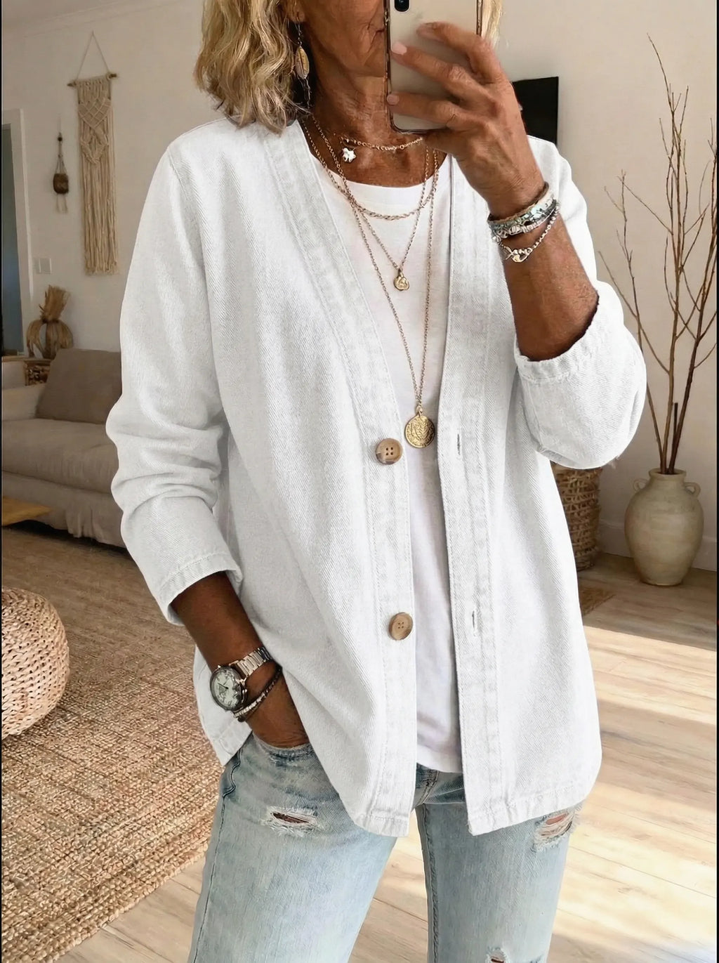 Womens Button Front Denim Jacket
