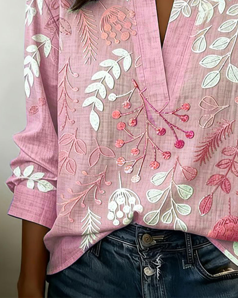 Womens Floral V Neck Blouse