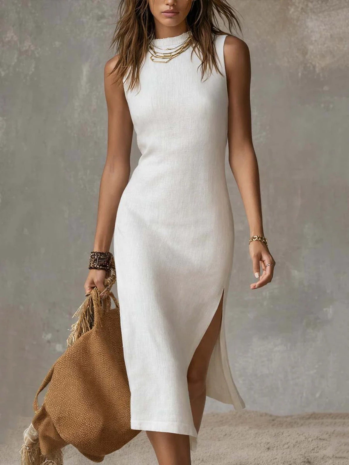 Womens Plus Size Midi Dress with Slit