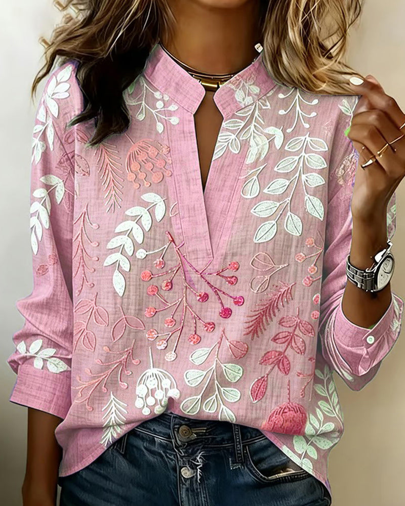 Womens Floral V Neck Blouse