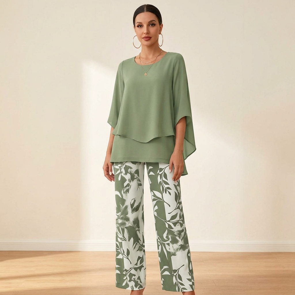 Womens Floral Wide Leg Two Piece Set