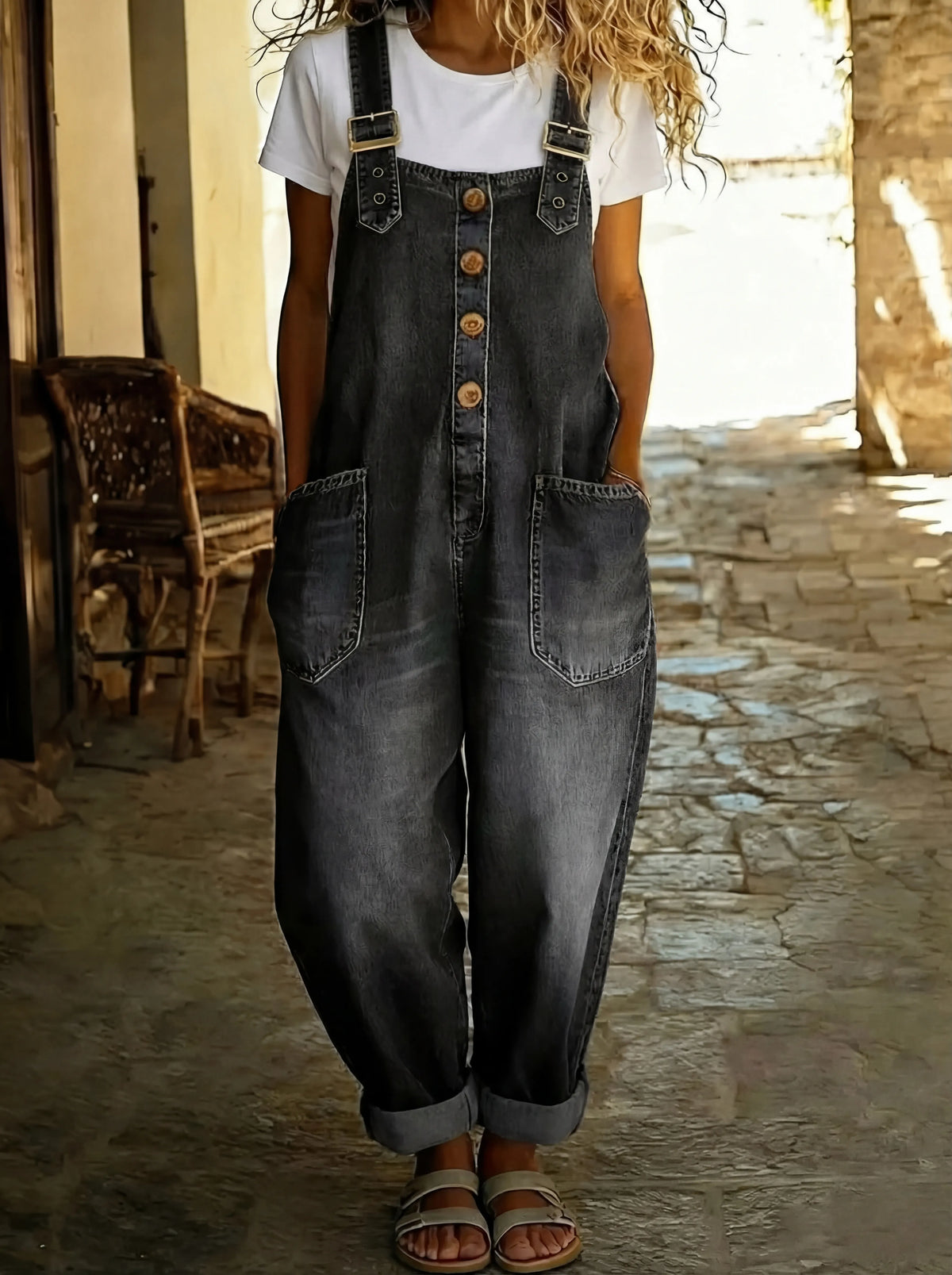 Womens Denim Jumpsuit with Adjustable Straps