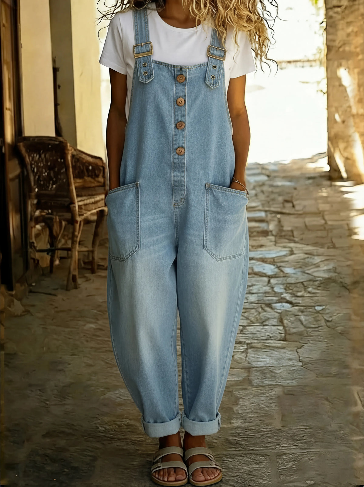Womens Denim Jumpsuit with Adjustable Straps