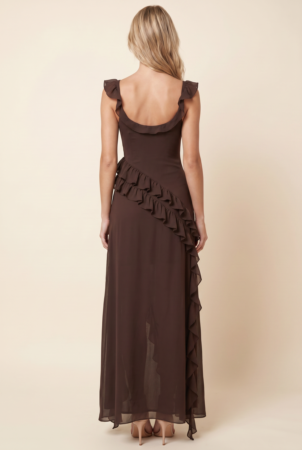 Womens Square Neck Ruffle Maxi Dress
