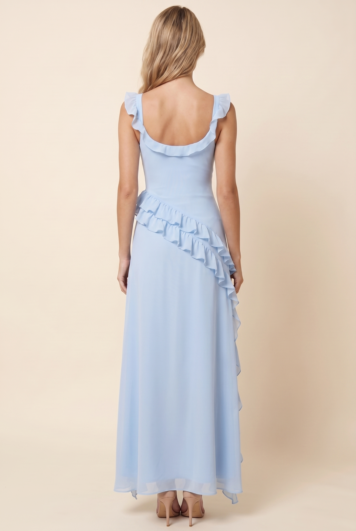 Womens Square Neck Ruffle Maxi Dress