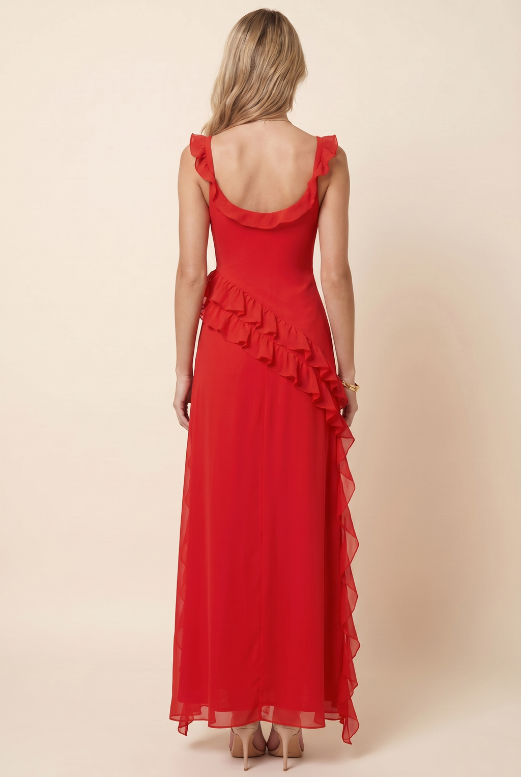 Womens Square Neck Ruffle Maxi Dress