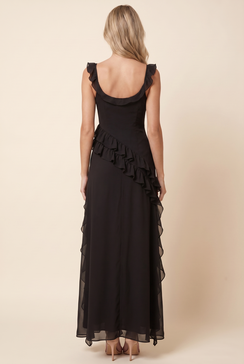 Womens Square Neck Ruffle Maxi Dress