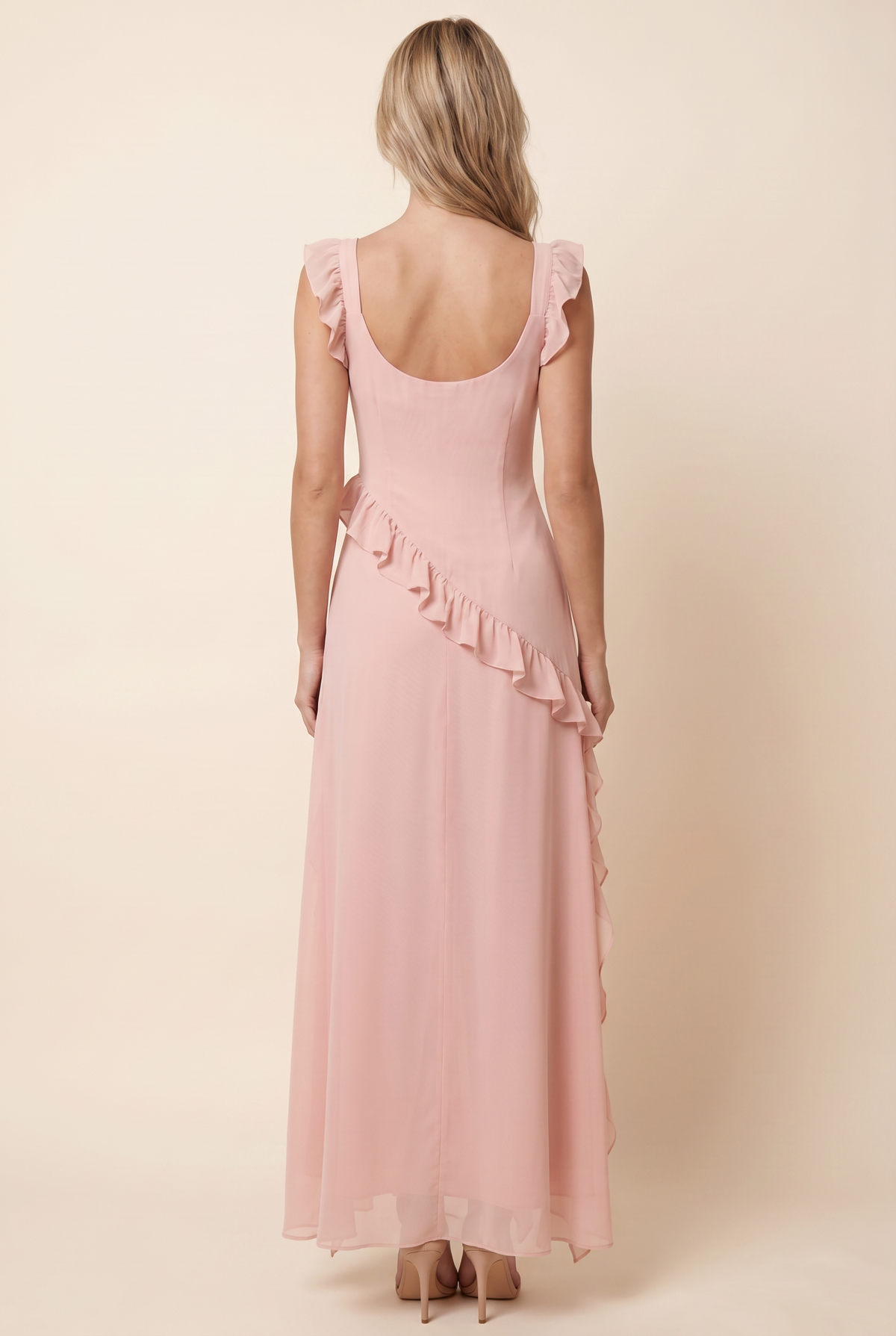 Womens Square Neck Ruffle Maxi Dress