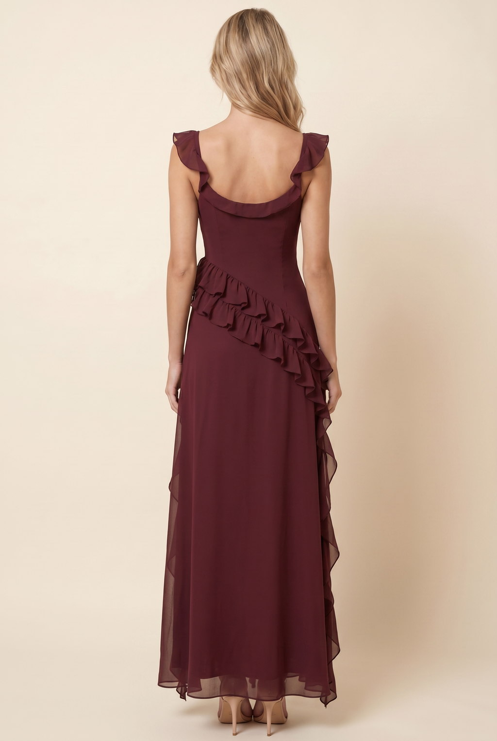 Womens Square Neck Ruffle Maxi Dress