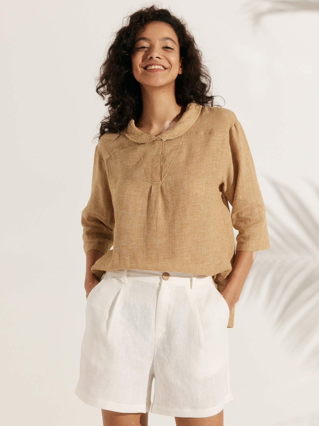 Womens Linen V Neck Top