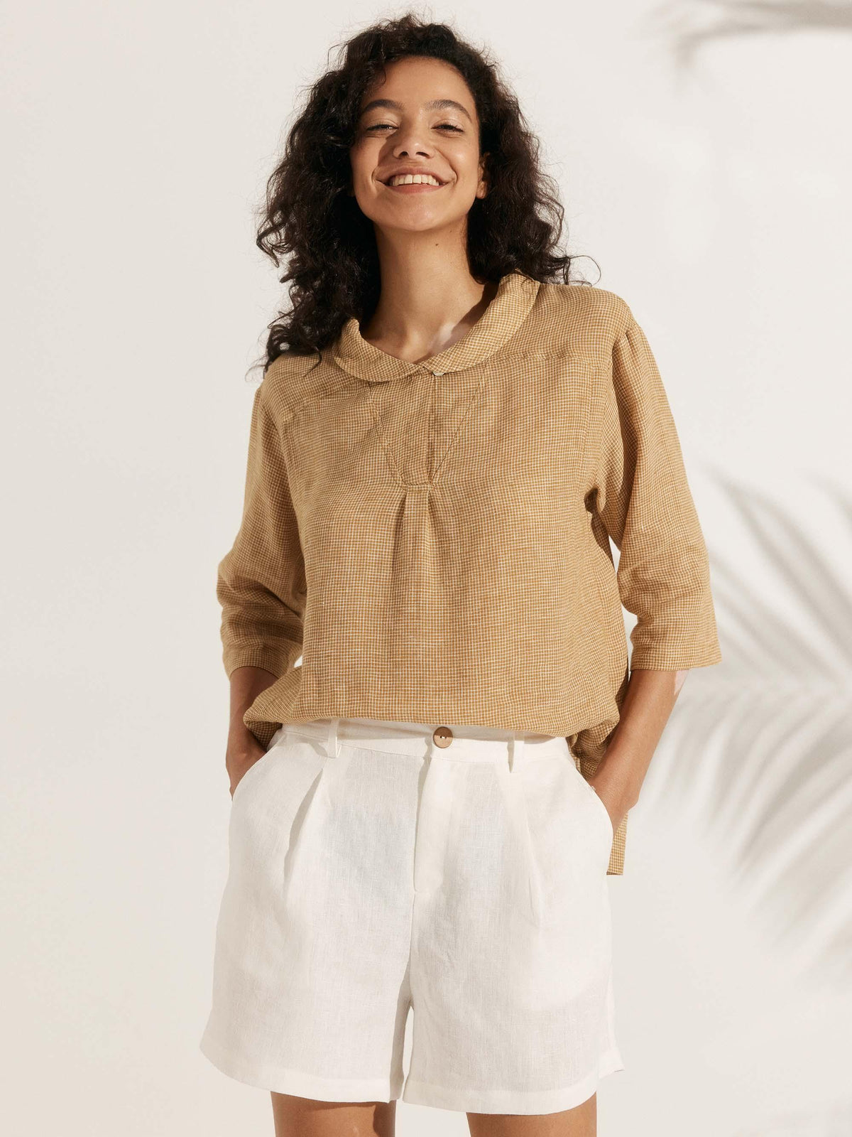 Womens Linen V Neck Top