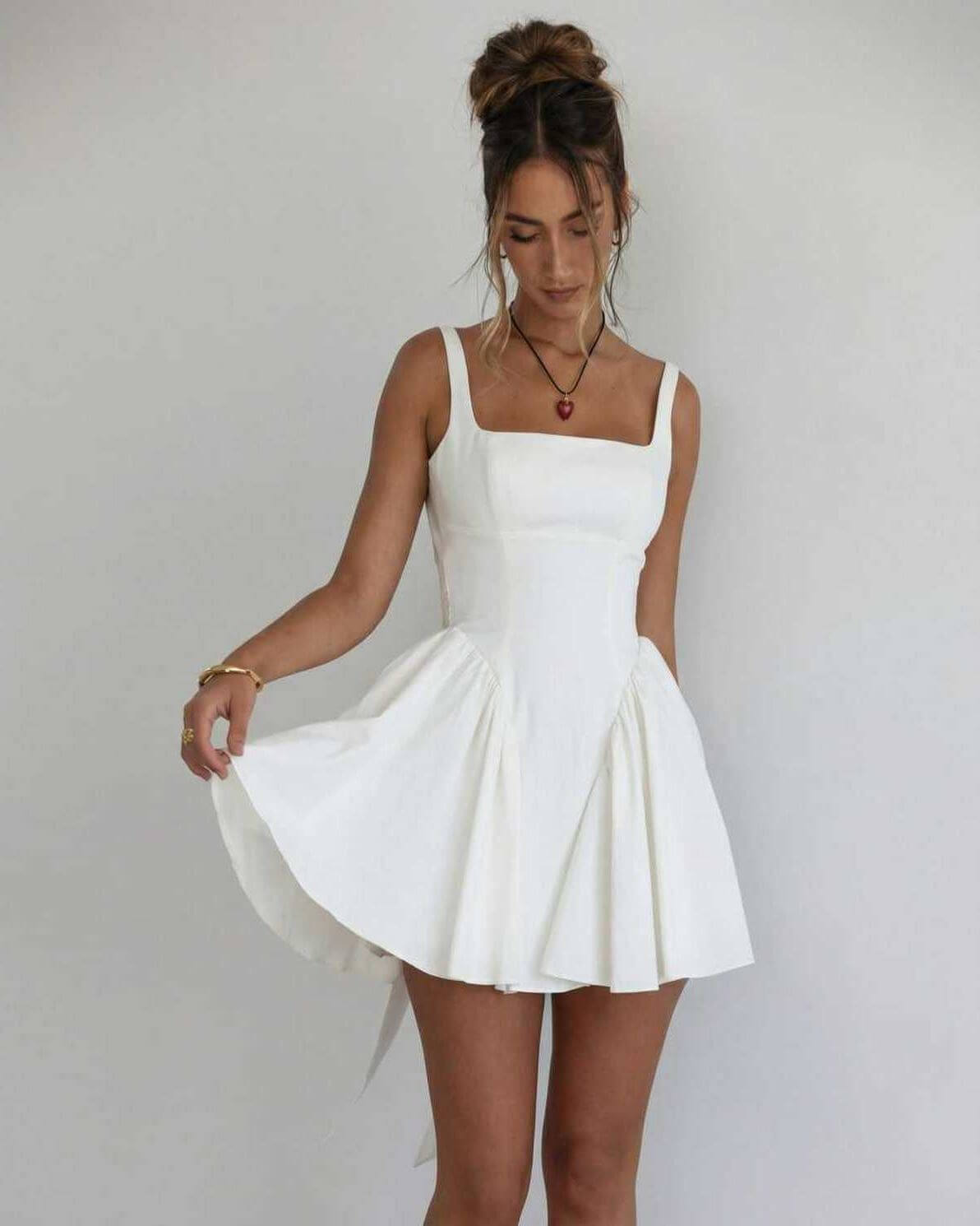 Womens A Line Mini Dress Square Collar