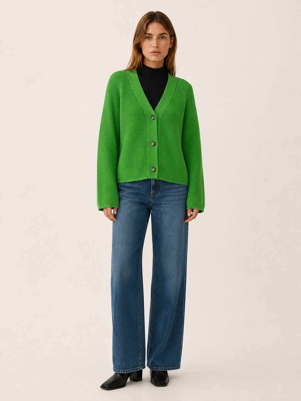 Womens Long Sleeve V Neck Cardigan