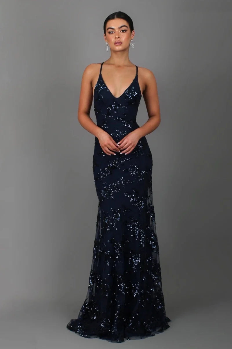 Womens Sequin Evening Dress with Open Back