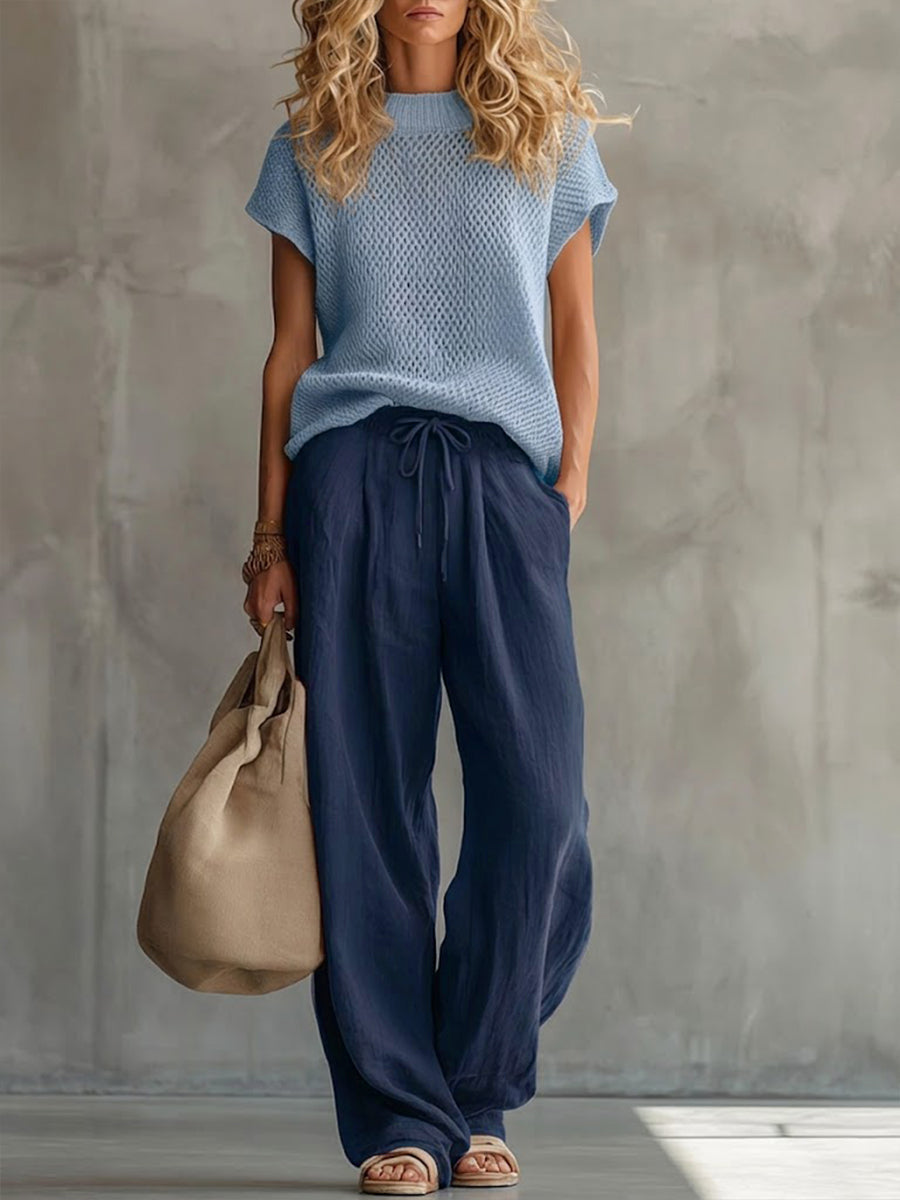 Womens Knit Wide Leg Two Piece Set