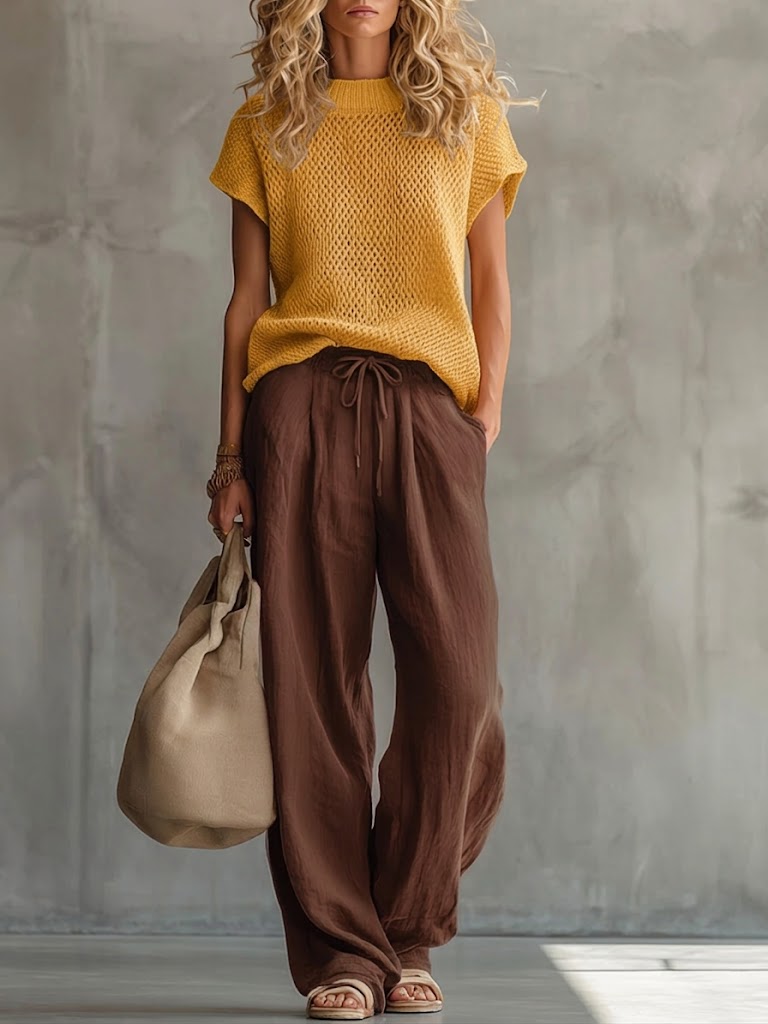 Womens Knit Wide Leg Two Piece Set