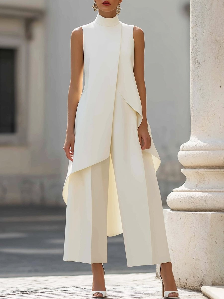 Womens Asymmetric High Neck Two Piece Set
