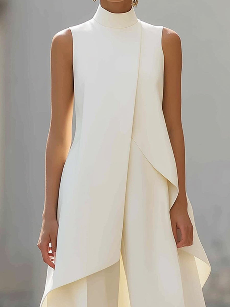 Womens Asymmetric High Neck Two Piece Set