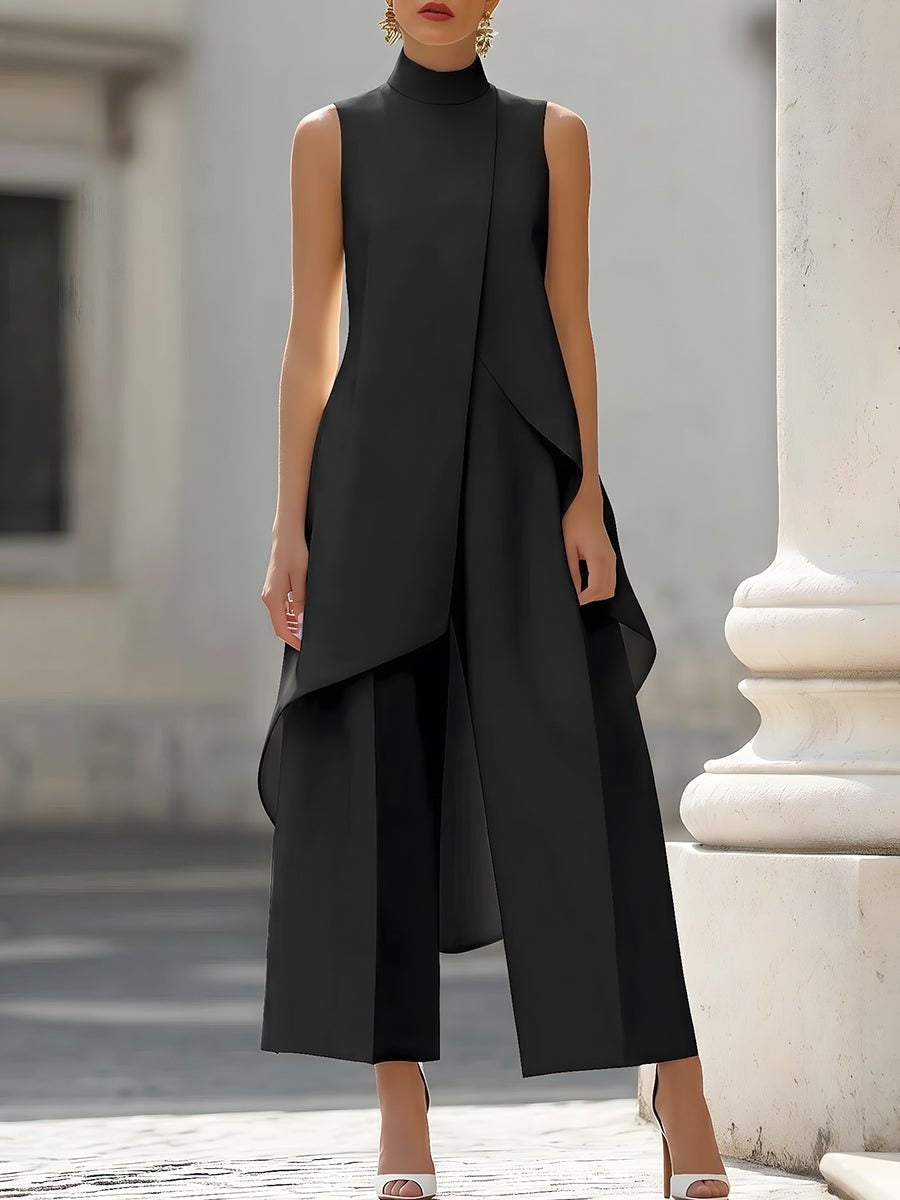 Womens Asymmetric High Neck Two Piece Set