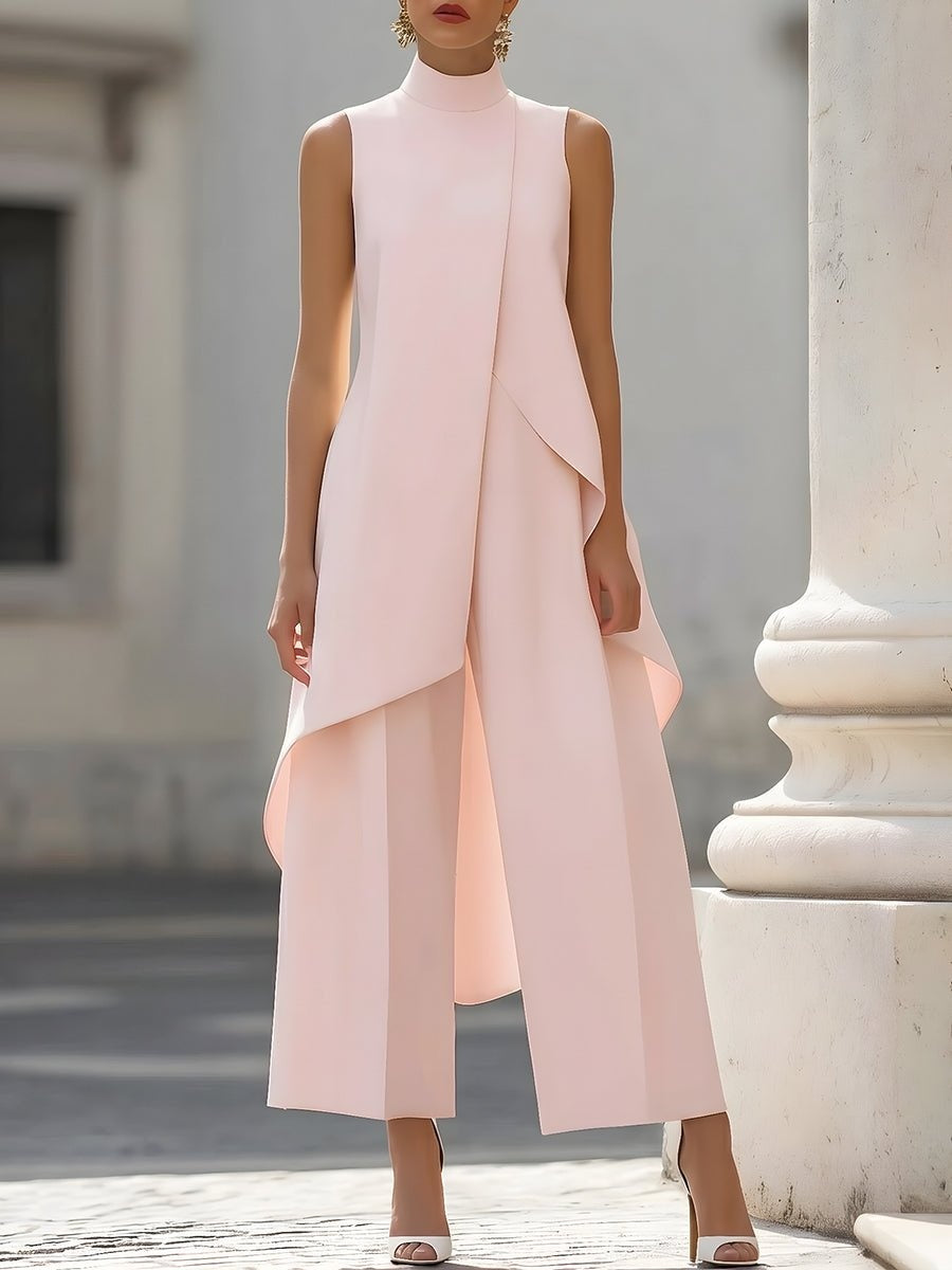 Womens Asymmetric High Neck Two Piece Set