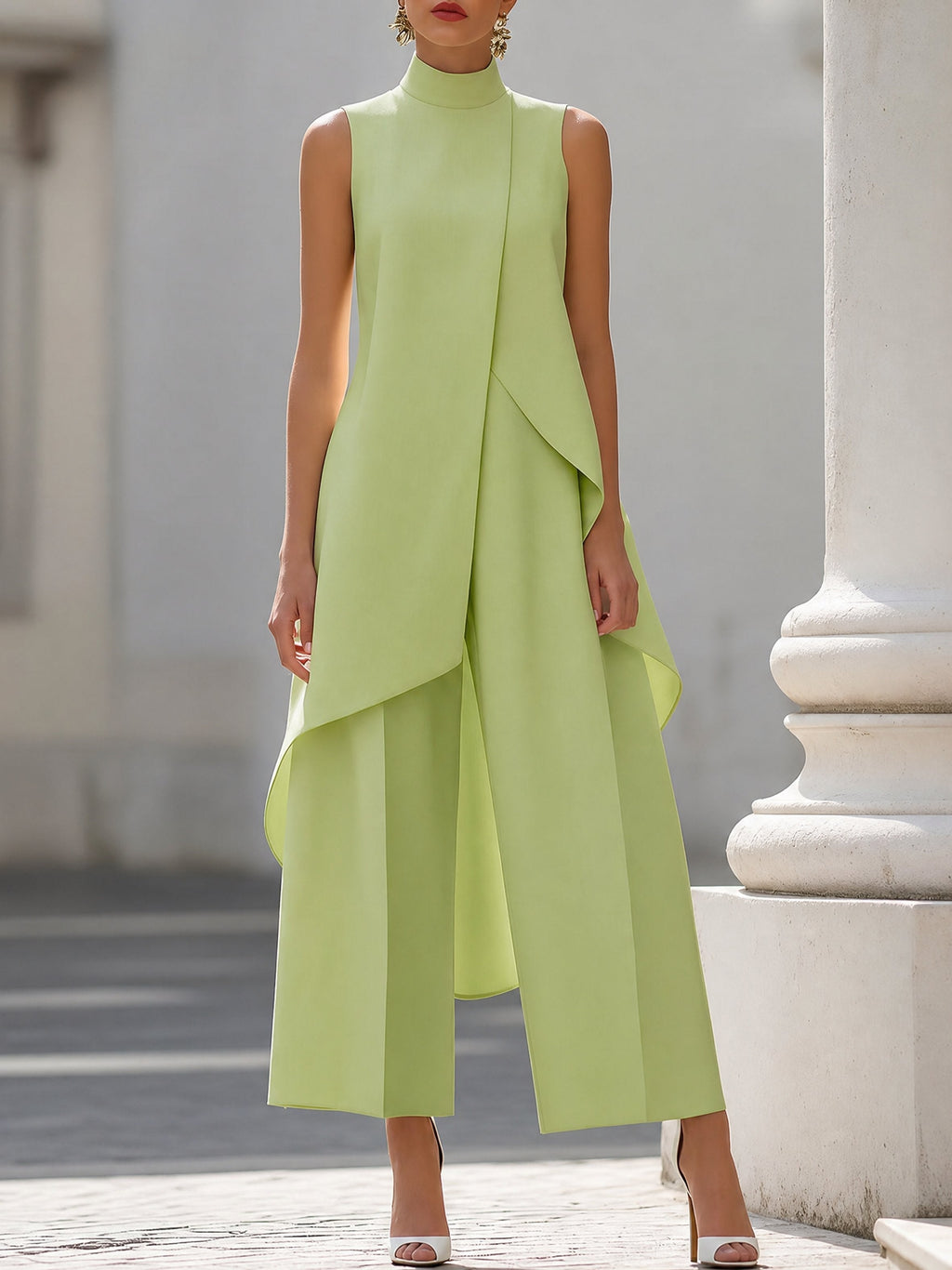 Womens Asymmetric High Neck Two Piece Set