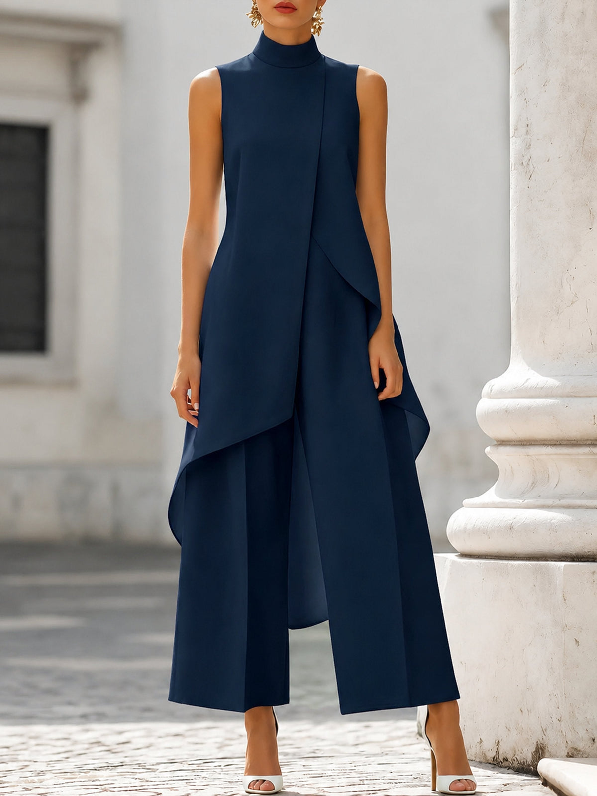 Womens Asymmetric High Neck Two Piece Set