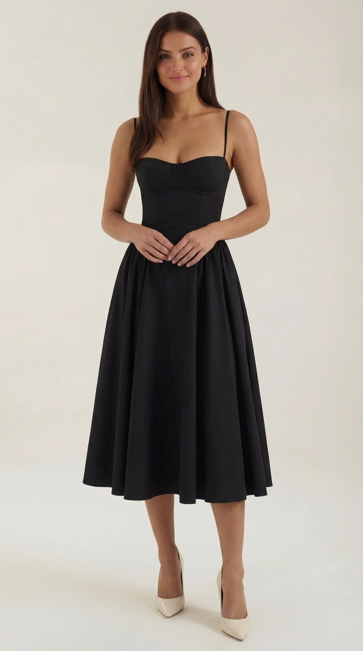 Womens Floral Corset Midi Dress Spaghetti Straps