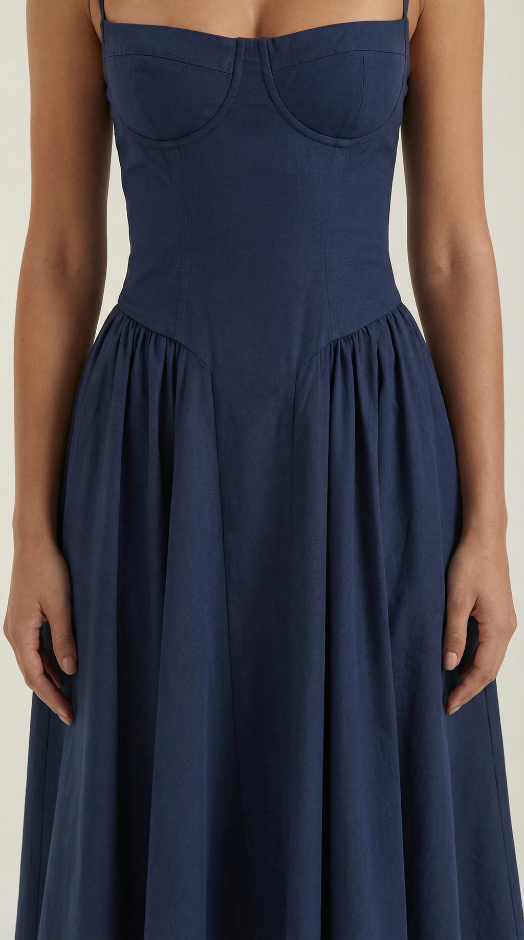 Womens Floral Corset Midi Dress Spaghetti Straps
