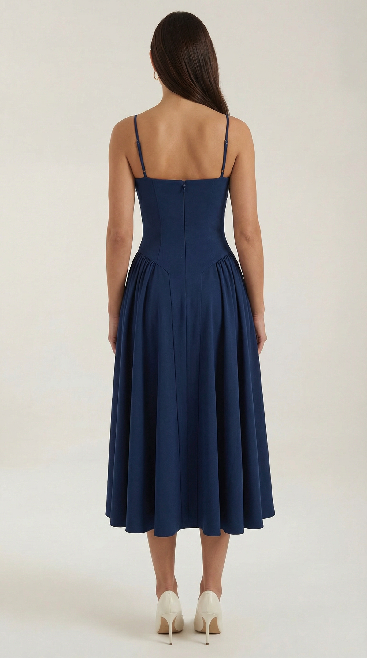 Womens Floral Corset Midi Dress Spaghetti Straps