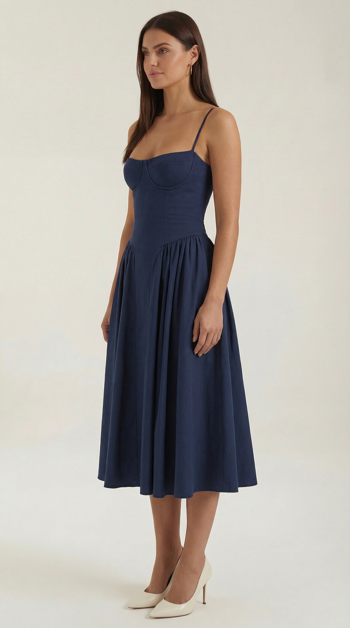 Womens Floral Corset Midi Dress Spaghetti Straps