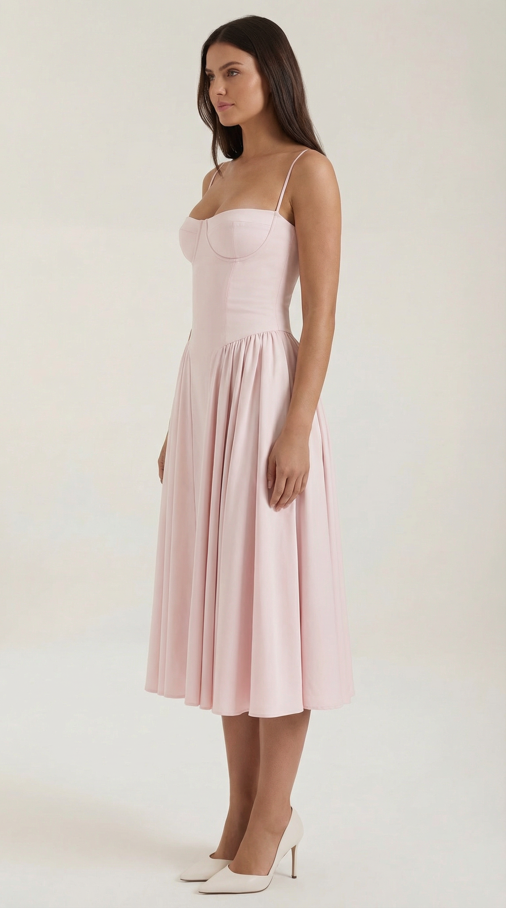 Womens Floral Corset Midi Dress Spaghetti Straps