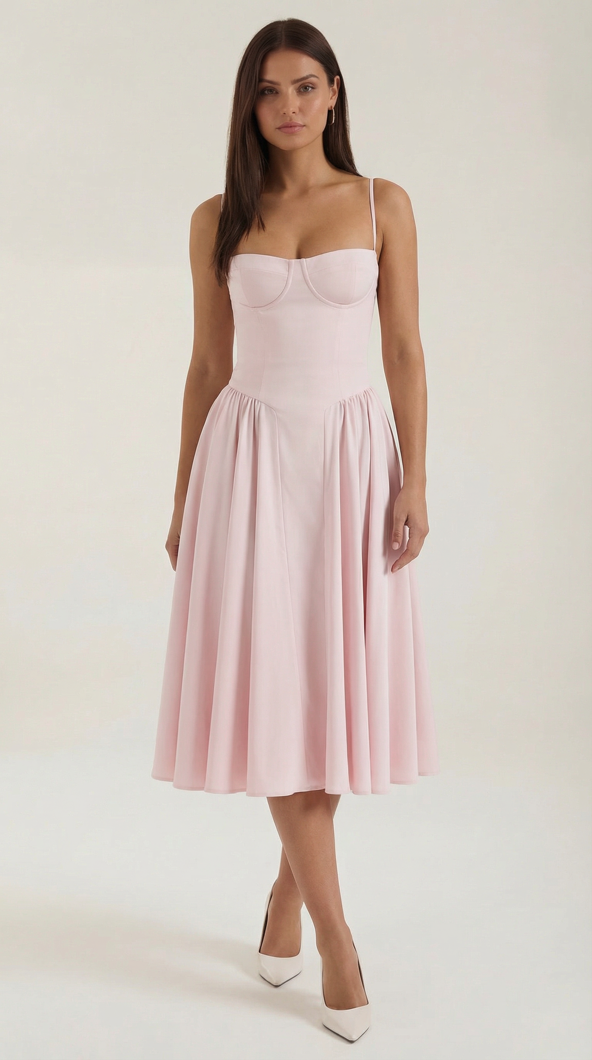 Womens Floral Corset Midi Dress Spaghetti Straps
