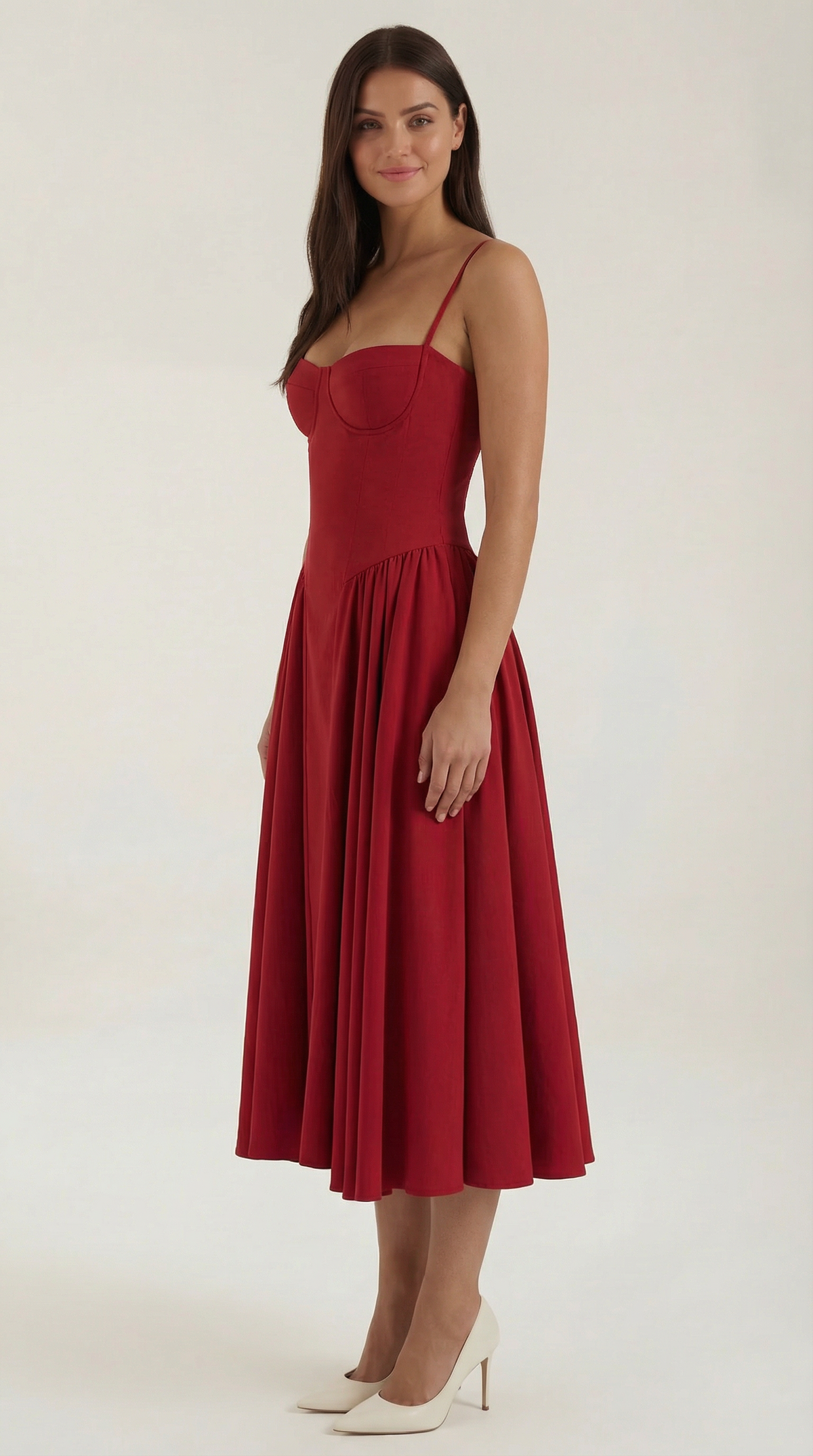 Womens Floral Corset Midi Dress Spaghetti Straps