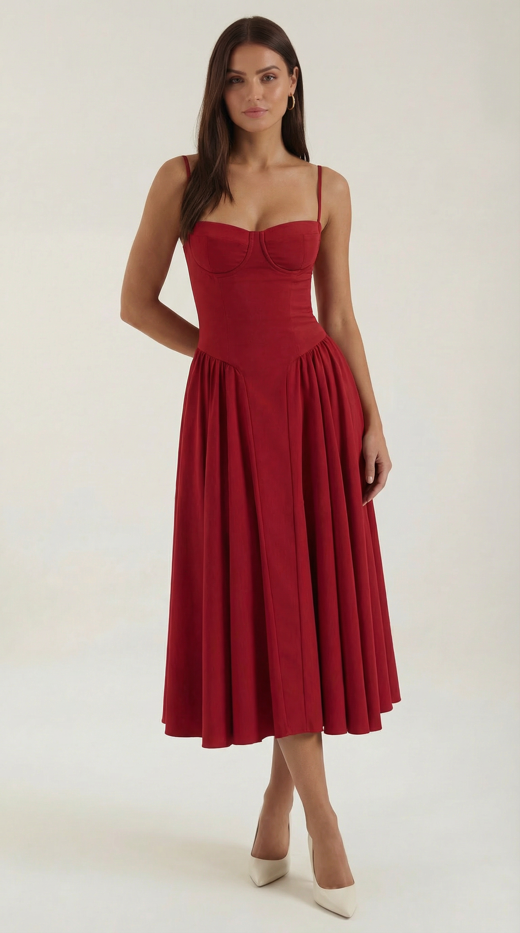Womens Floral Corset Midi Dress Spaghetti Straps