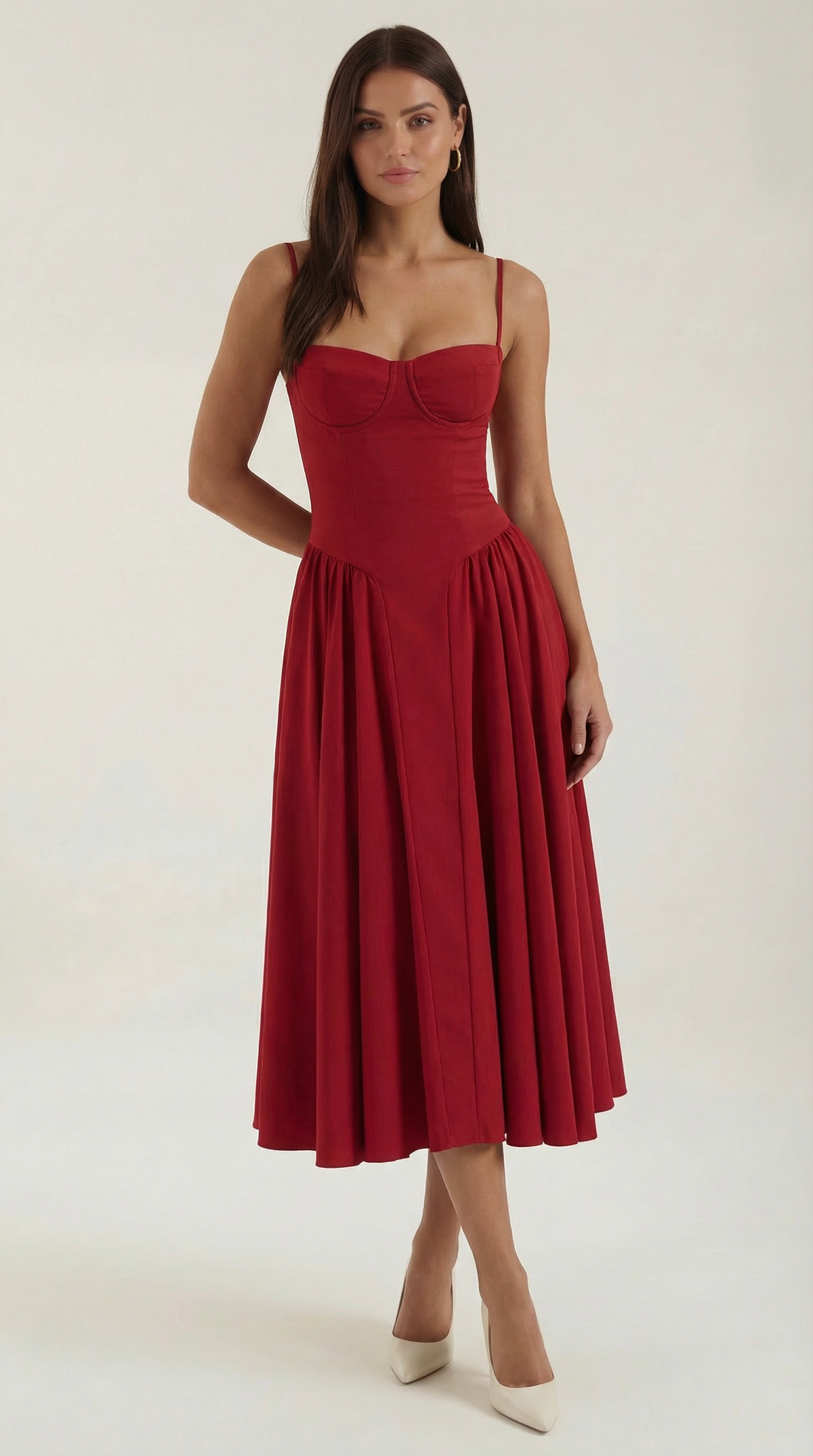 Womens Floral Corset Midi Dress Spaghetti Straps
