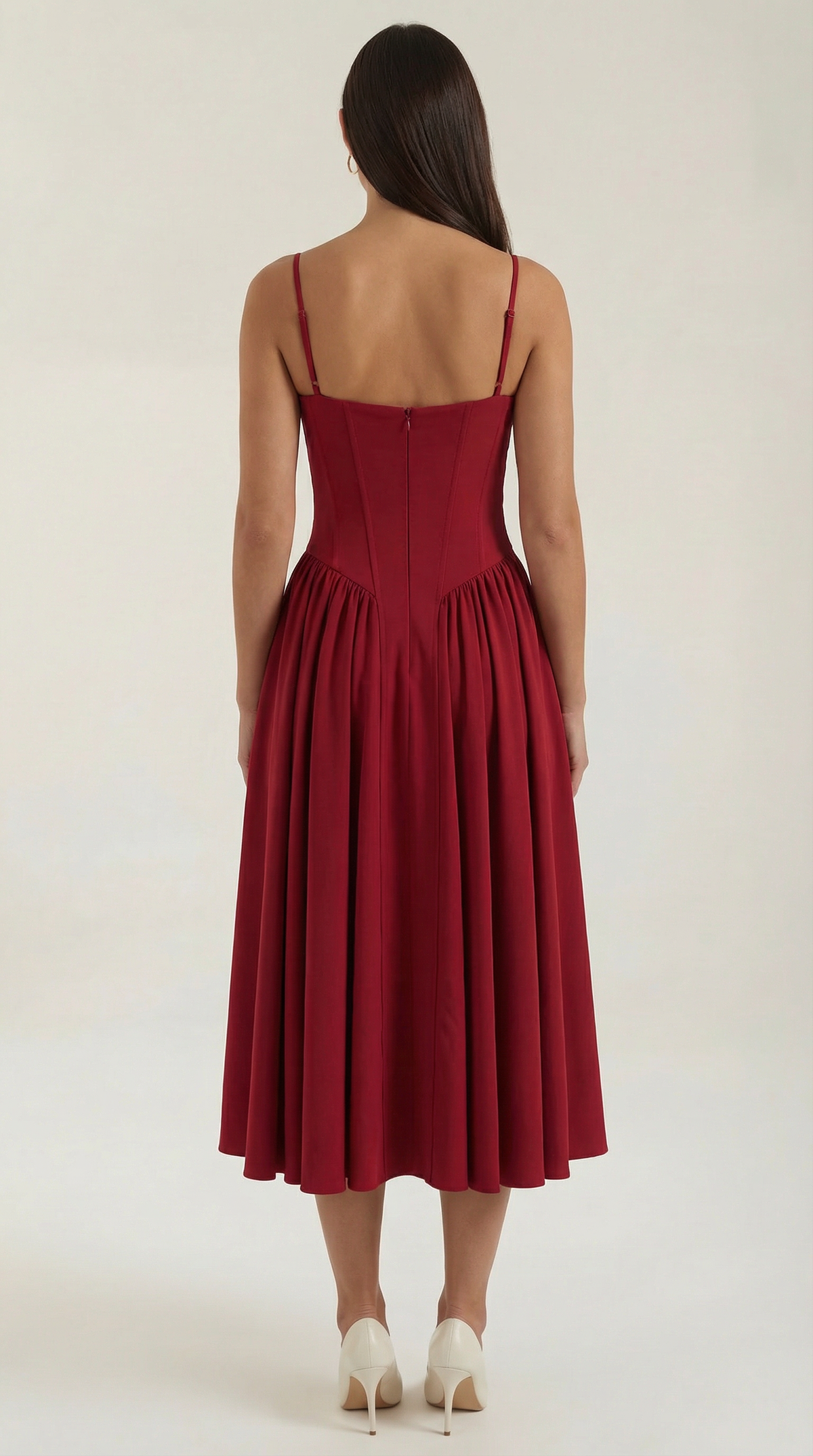 Womens Floral Corset Midi Dress Spaghetti Straps