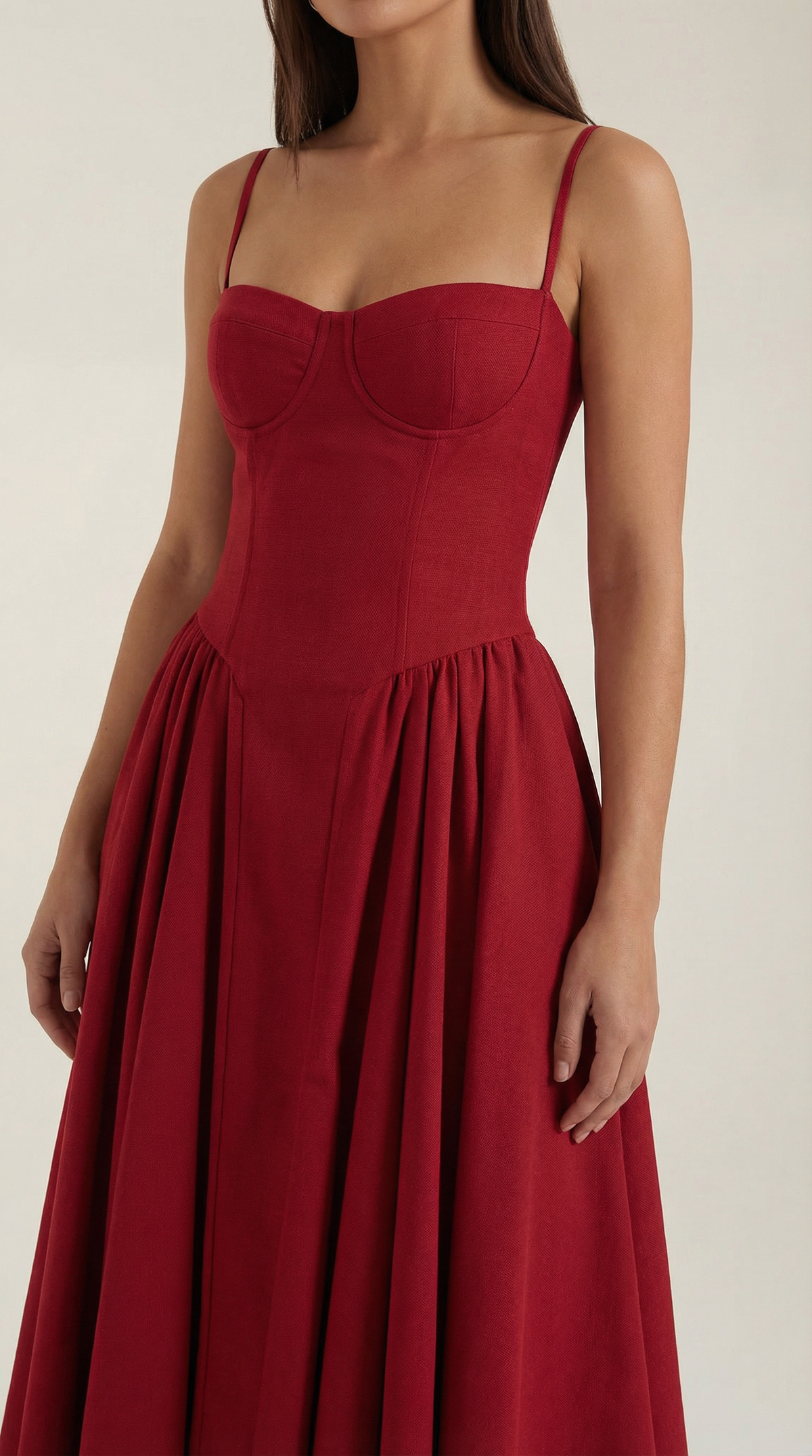 Womens Floral Corset Midi Dress Spaghetti Straps