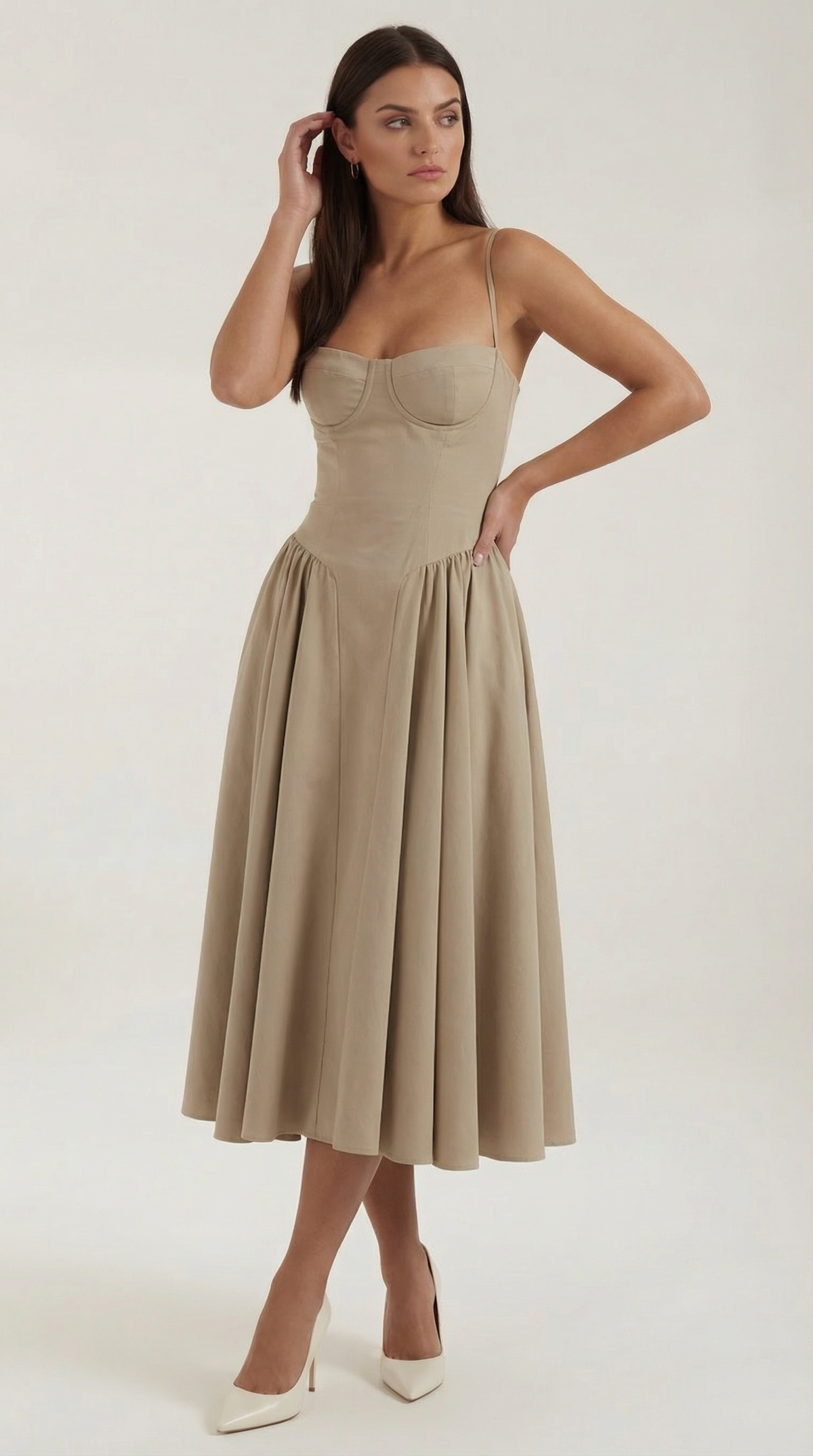 Womens Floral Corset Midi Dress Spaghetti Straps