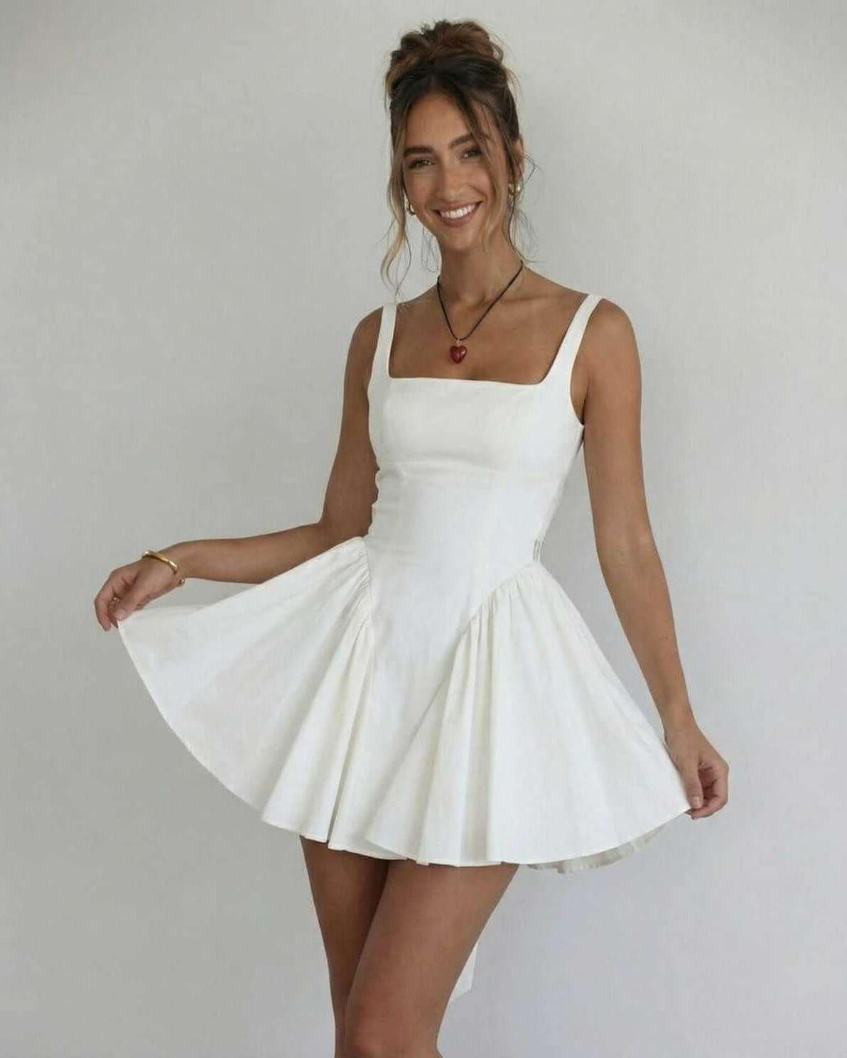 Womens A Line Mini Dress Square Collar