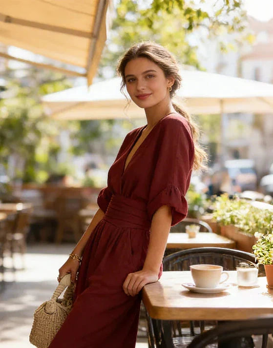 Womens Wide Leg Jumpsuit with V Neck