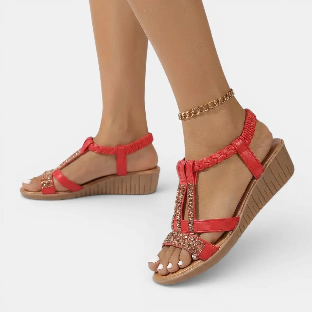 Womens Synthetic Wedge Sandals with Cushioned Insole