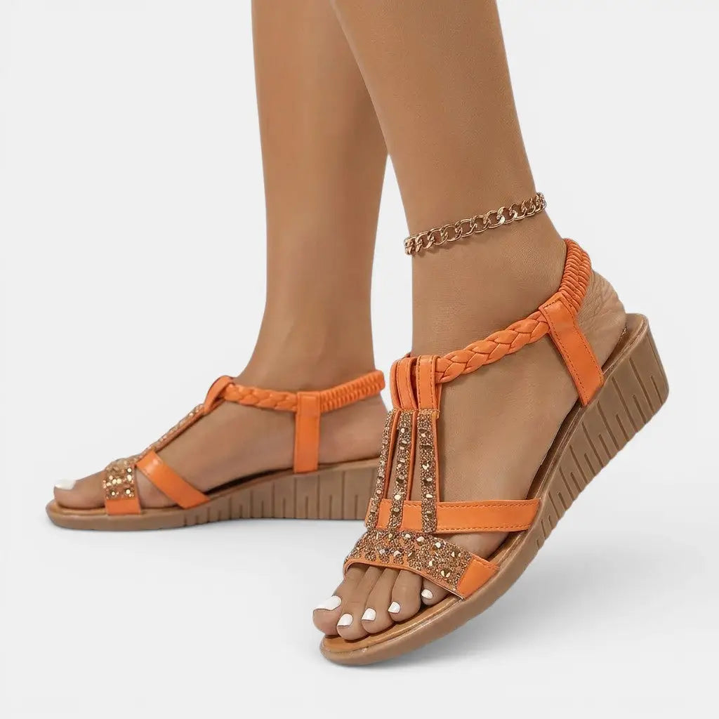 Womens Synthetic Wedge Sandals with Cushioned Insole